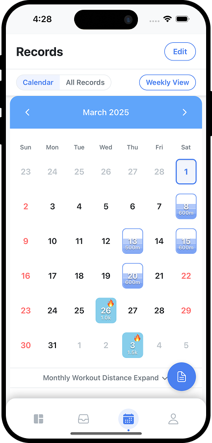 Monthly swimming calendar